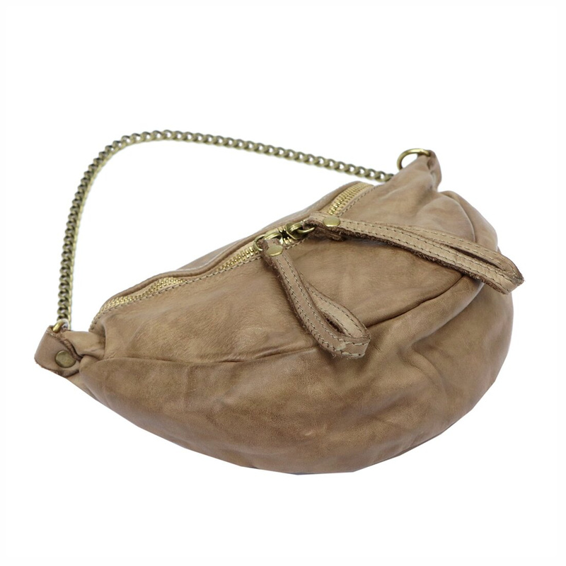 Skórzana Damska listonoszka z łańcuszkiem na ramię i z dopinanym paskiem