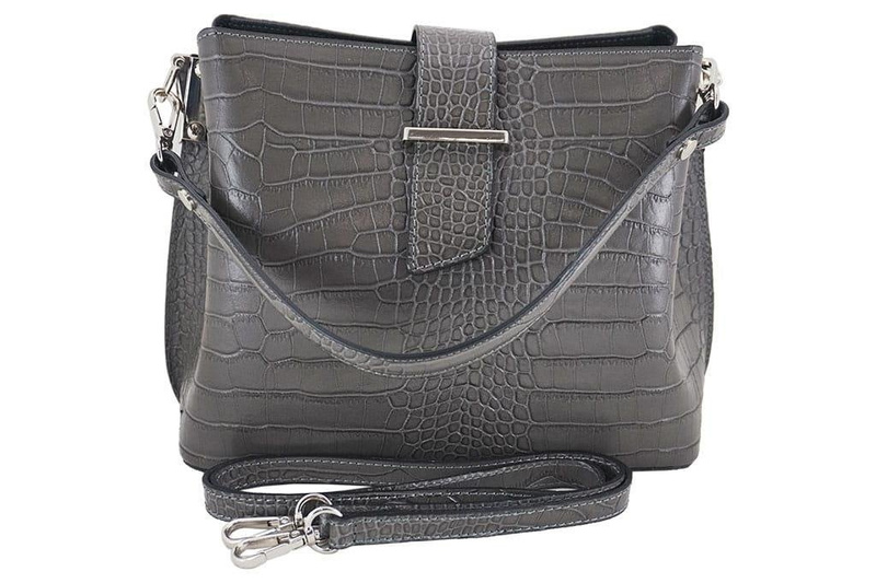 Torebka skórzana na ramię - CROCO - Czarny