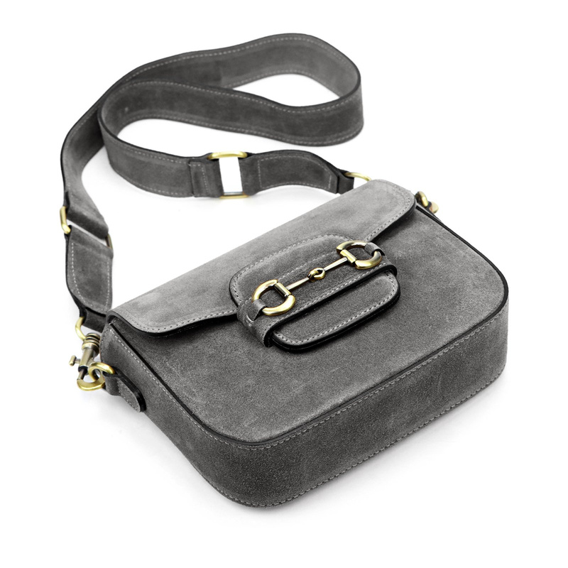 Vera Pelle damska listonoszka zamszowa przez ramię skórzana stylowa torebka