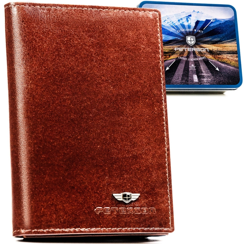 Skórzane, duże etui w brązowym kolorze przeznaczone na dokumenty i karty - Peterson