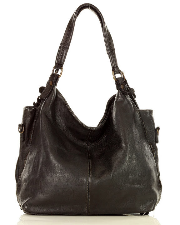 Torba skórzana wysokogatunkowa na ramię styl miejski shoulder leather bag - MARCO MAZZINI czarna