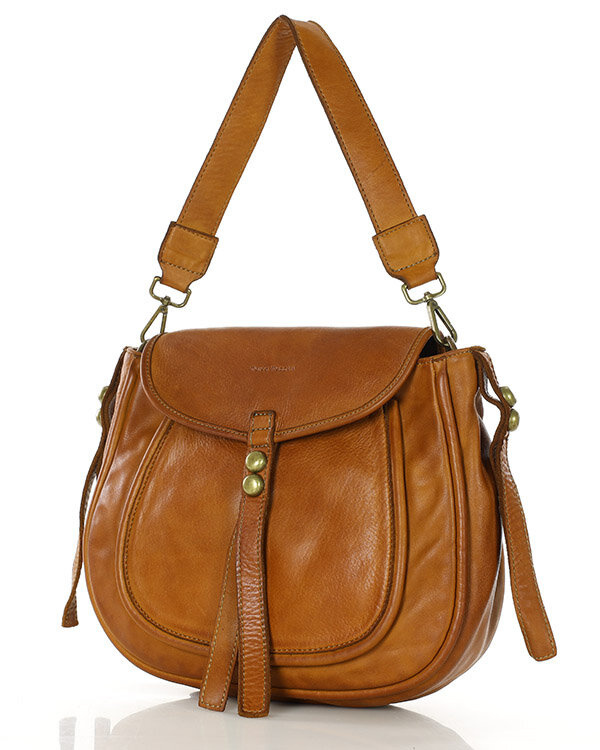 Marco Mazzini Torebka classic saddle bag ze skóry naturalnej na ramie brąz camel