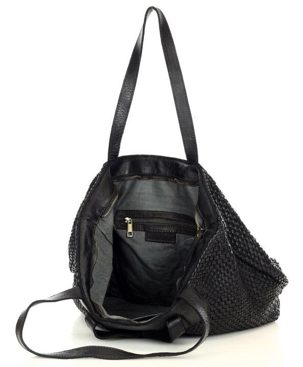Torba damska pleciona shopper & shoulder leather bag - MARCO MAZZINI czarna