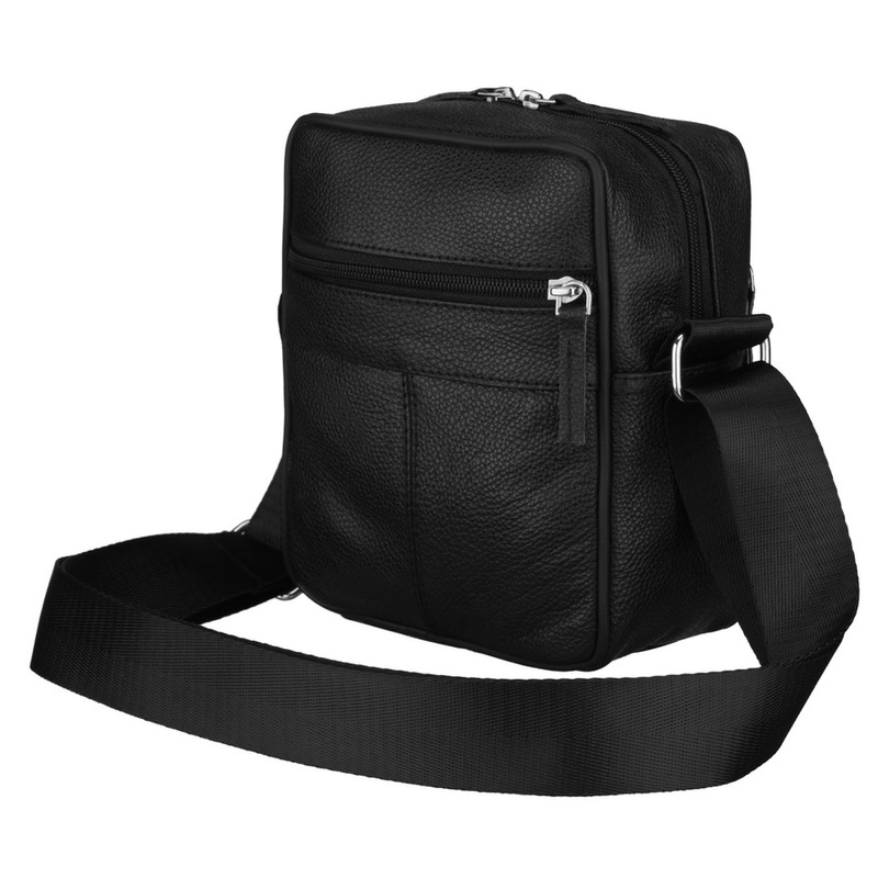 Skórzana listonoszka męska w czarnym kolorze zamykana suwakiem - Rovicky