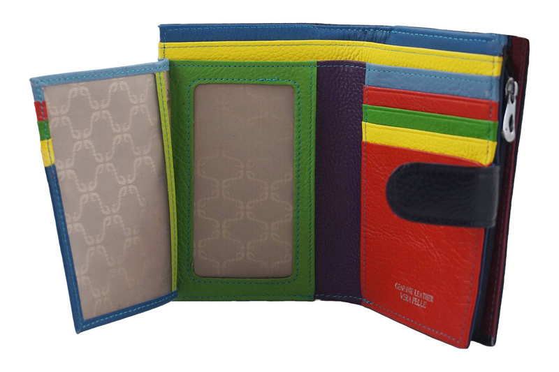 Skórzany portfel damski z ochroną RFID - Granatowy