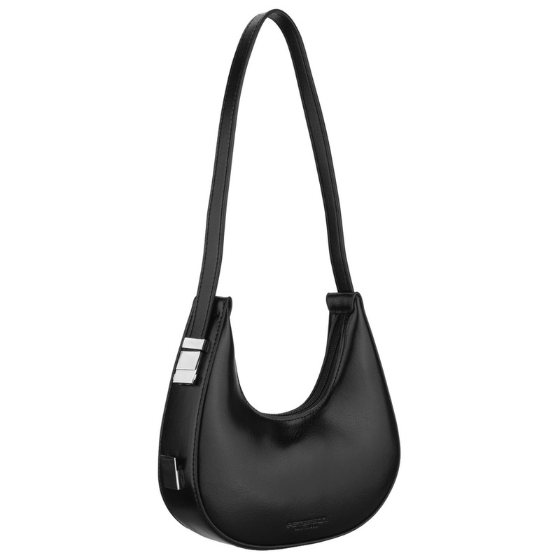 Listonoszka-bagietka damska ze skóry ekologicznej w czarnym kolorze zamykana suwakiem - Peterson