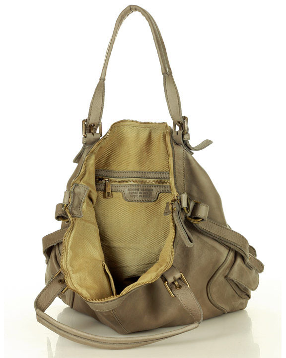 MARCO MAZZINI Miejska torba skórzana z regulowaną rączką old leather handmade beż cappucino
