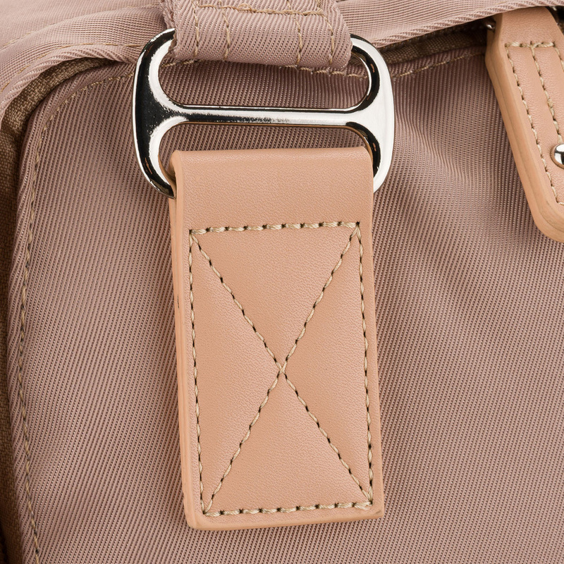 Beżowy, duży plecak damski wykonany z poliestru i skóry ekologicznej - Peterson