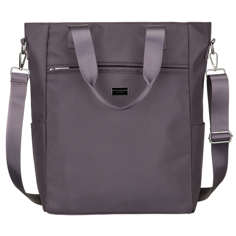 Szara shopperka damska na uchwytach i doczepianym pasku, zamykana suwakiem - Peterson