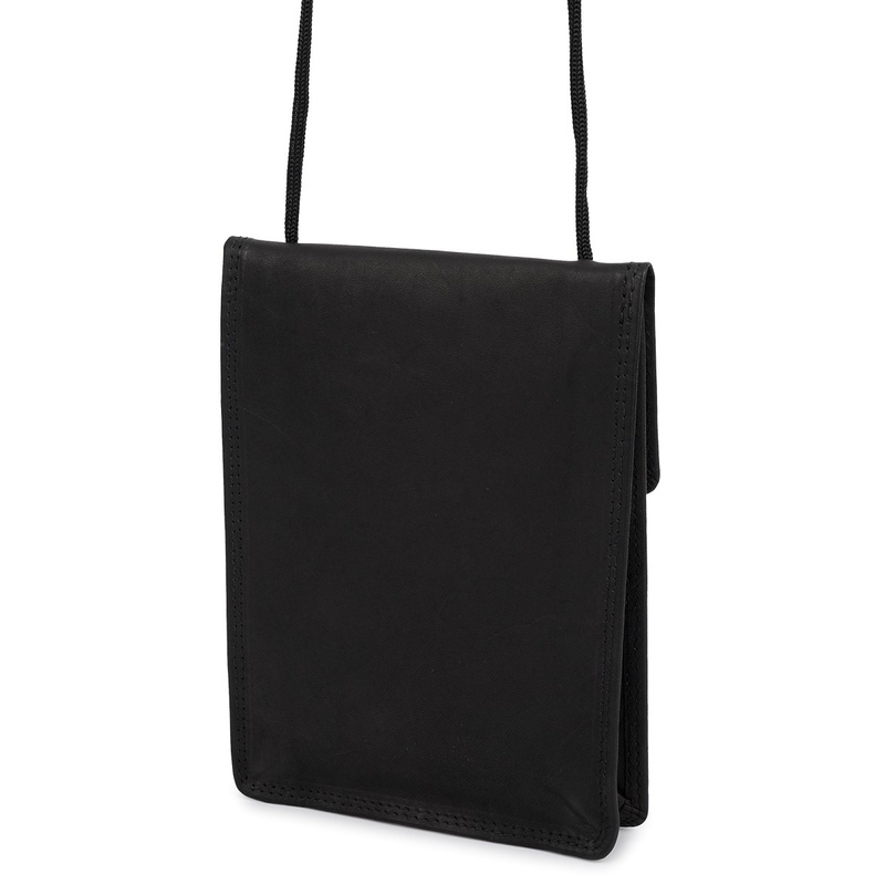 ETUI saszetka PASZPORTÓWKA na szyję dokumenty skórzana podróżna czarna Beltimore D78