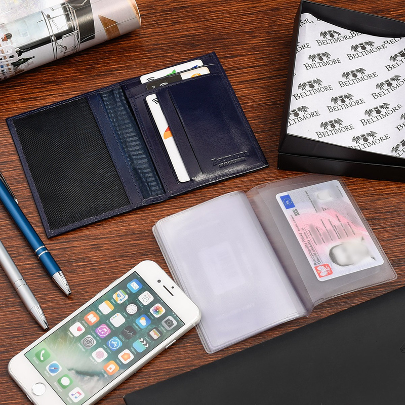 Etui na dokumenty karty granatowe skórzane slim Beltimore G95