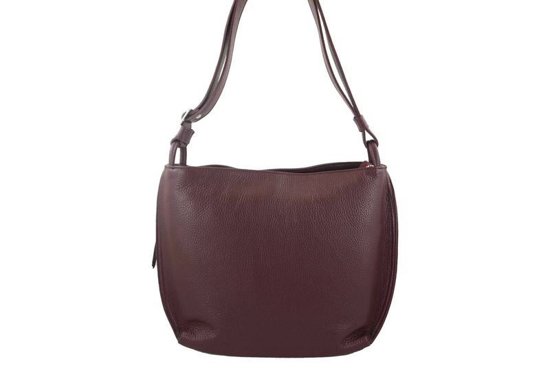 Duża torba damska skórzana na ramię - Bordowa