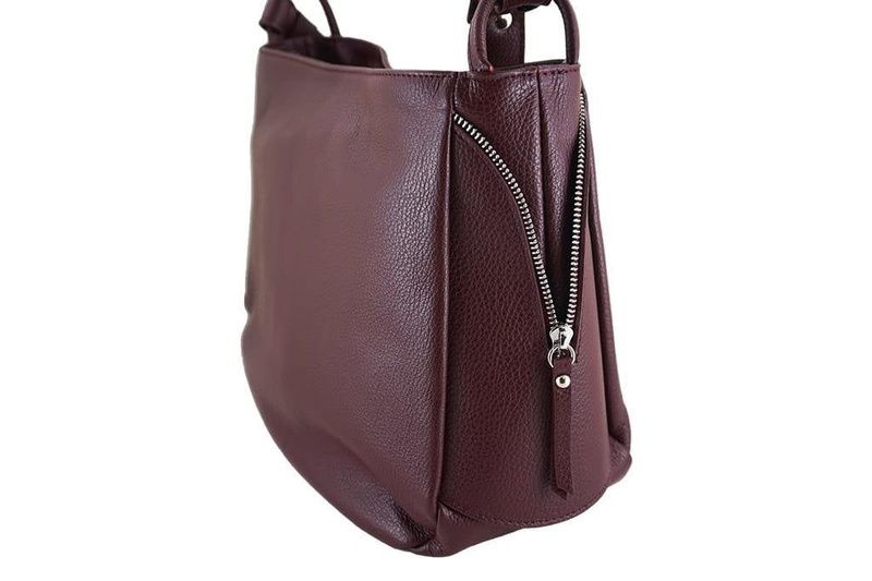 Torebka skórzana worek damska - Szara ciemna