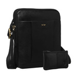 Dwukomorowa, czarna listonoszka męska ze skóry naturalnej zawieszona na regulowanym pasku - Peterson