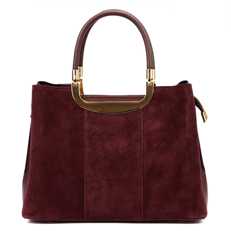 Vera Pelle damski skórzany kuferek torebka do ręki z paskiem i organizerem