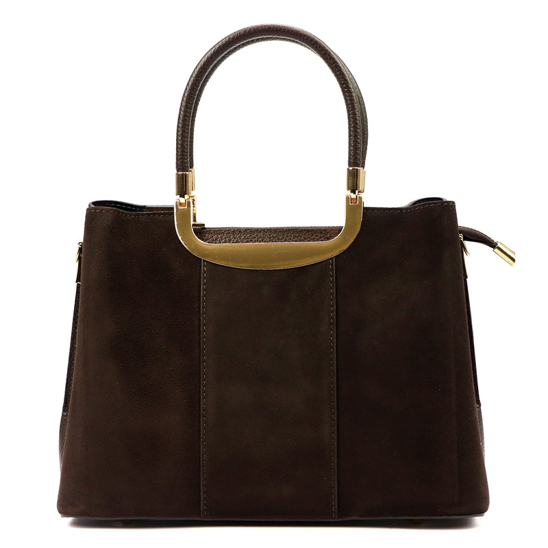 Vera Pelle damski skórzany kuferek torebka do ręki z paskiem i organizerem