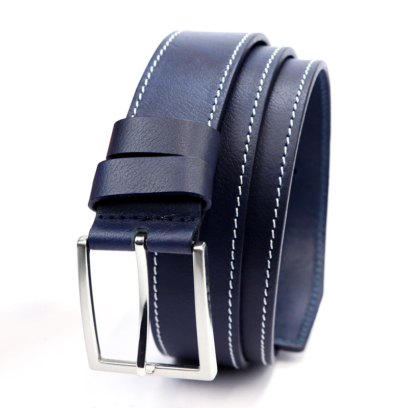 VerMari stylowy pasek do spodni skóra naturalna klasyczna srebrna klamra