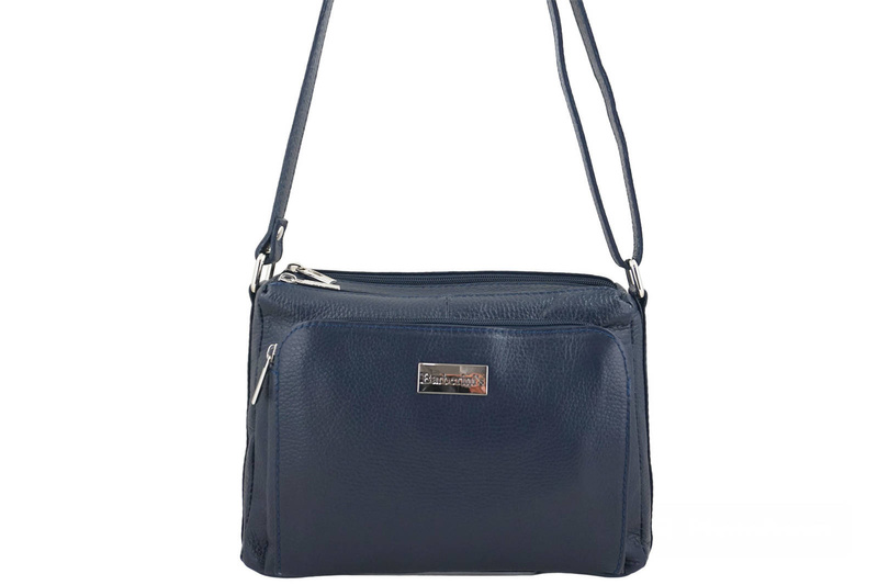 Listonoszka skórzana z kieszeniami - Granatowa