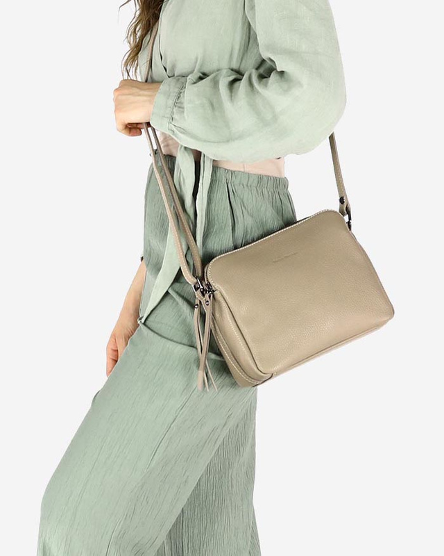 Torebka skórzana crossbody listonoszka dwie komory - MARCO MAZZINI beż cappuccino