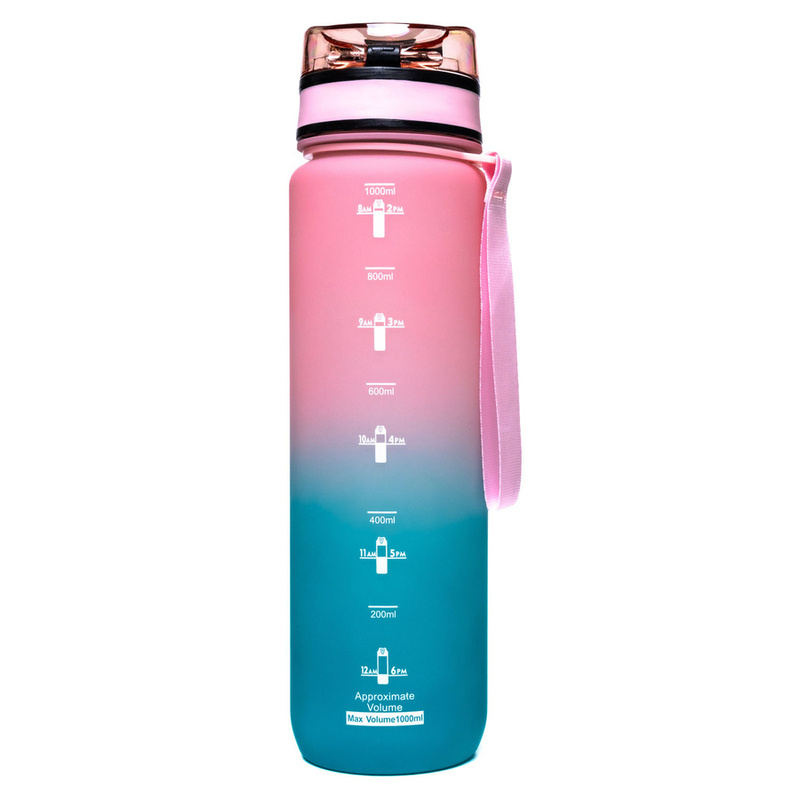 Praktyczny bidon na wodę w niebiesko-różowym kolorze wyposażony w smyczkę - Peterson