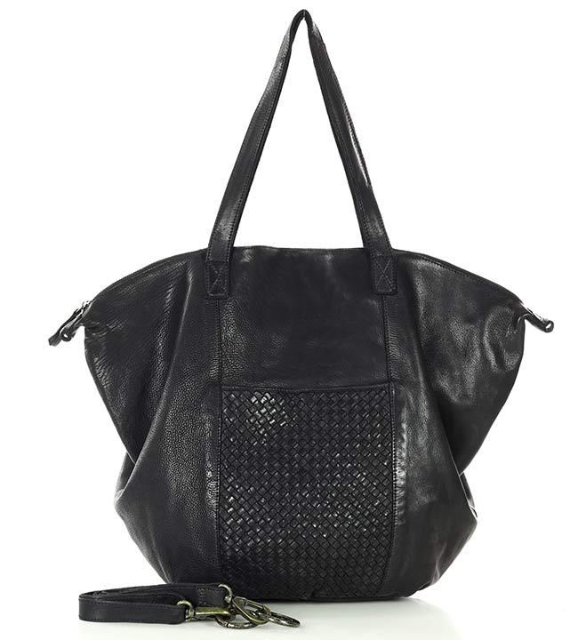 Torba damska skórzana shopper z kieszeniami - It bag MARCO MAZZINI czarna