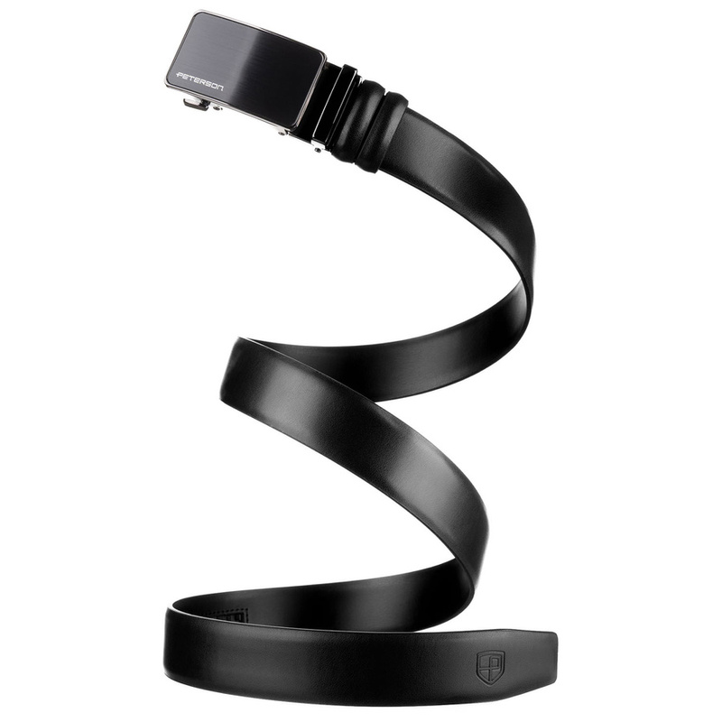 Pasek męski z automatyczną klamrą wykonany ze skóry naturalnej w czarnym kolorze - Peterson