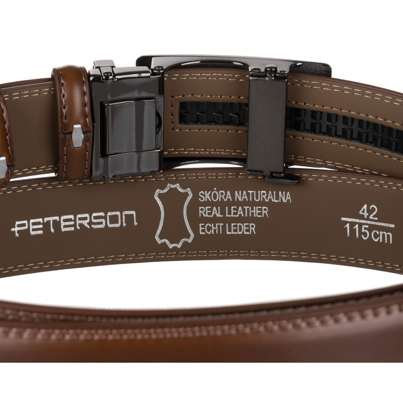 Pasek męski z automatyczną klamrą wykonany ze skóry naturalnej w brązowym kolorze - Peterson