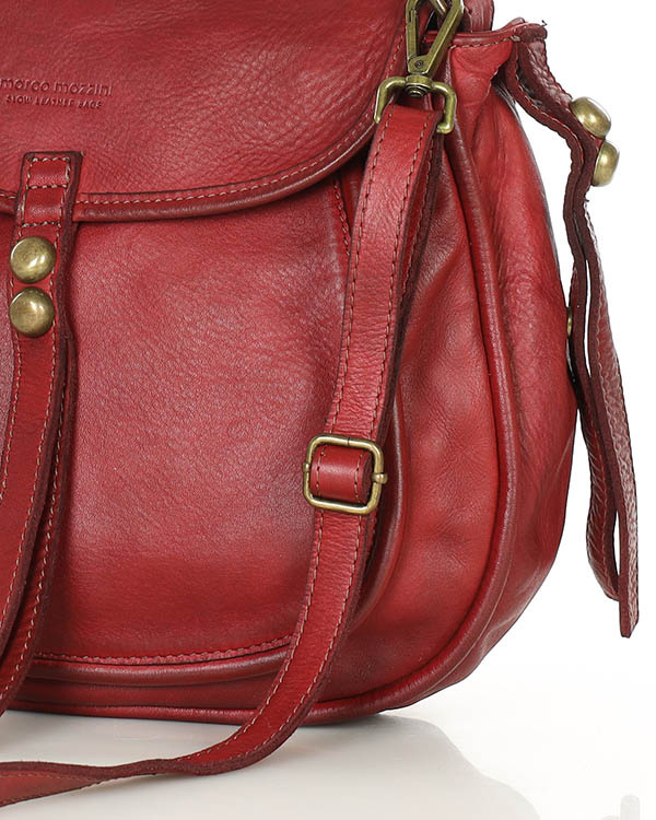 Marco Mazzini Torebka classic saddle bag ze skóry naturalnej na ramie czerwony