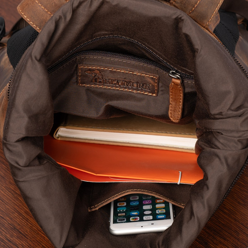 Plecak skórzany na laptopa 15,6 biznesowy duży A4 pojemny brązowy premium Beltimore N19