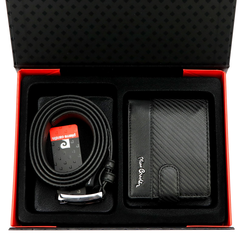 Pierre Cardin zestaw męski skóra naturalna portfel i pasek do spodni