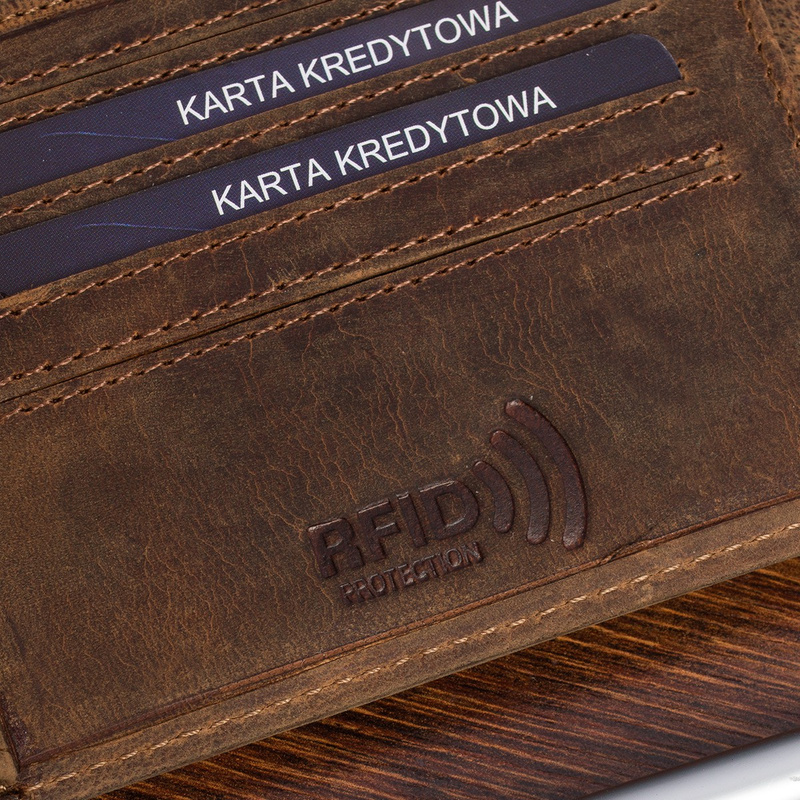 Portfel skórzany męski brązowy nubuk poziomy skóra ciężarówka RFiD Beltimore R93