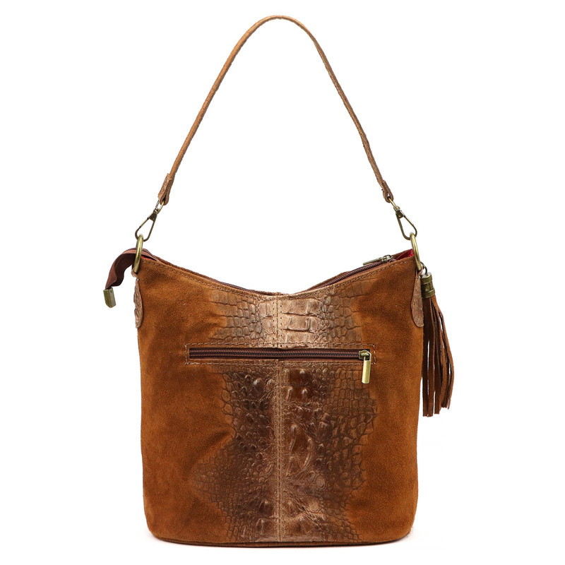 Luka damska listonoszka skóra naturalna wzór krokodyla z kieszeniami