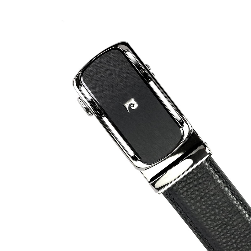 Pierre Cardin czarny męski pasek do spodni skórzany klamra samozaciskowa