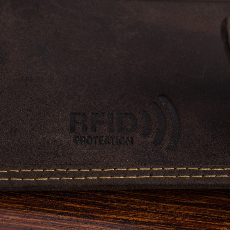 Portfel skórzany męski brąz nubuk poziomy skóra ciężarówka RFiD Beltimore R97