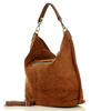 Torebka skórzana ponadczasowy design worek na ramię XL hobo leather bag - MARCO MAZZINI nubuk brąz migdałowy