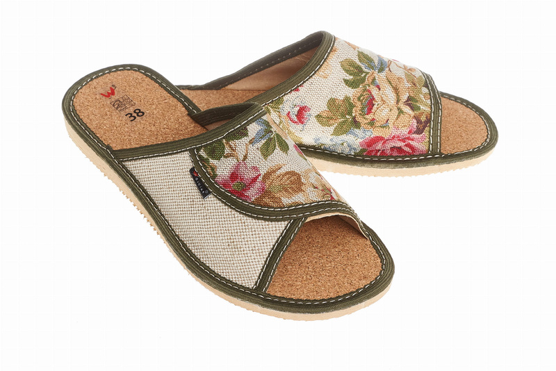 Wójciak Podhale damskie kapcie domowe laczki skóra naturalna i len