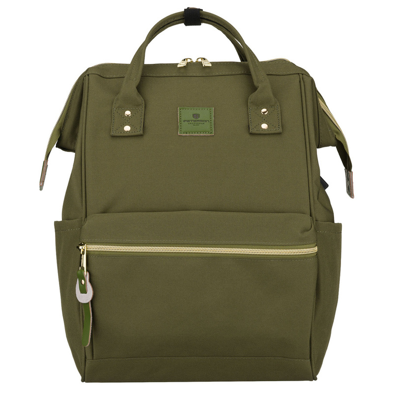 Zielony plecak damski z poliestru z miejscem na laptopa, zawieszony na regulowanych szelkach - Peterson