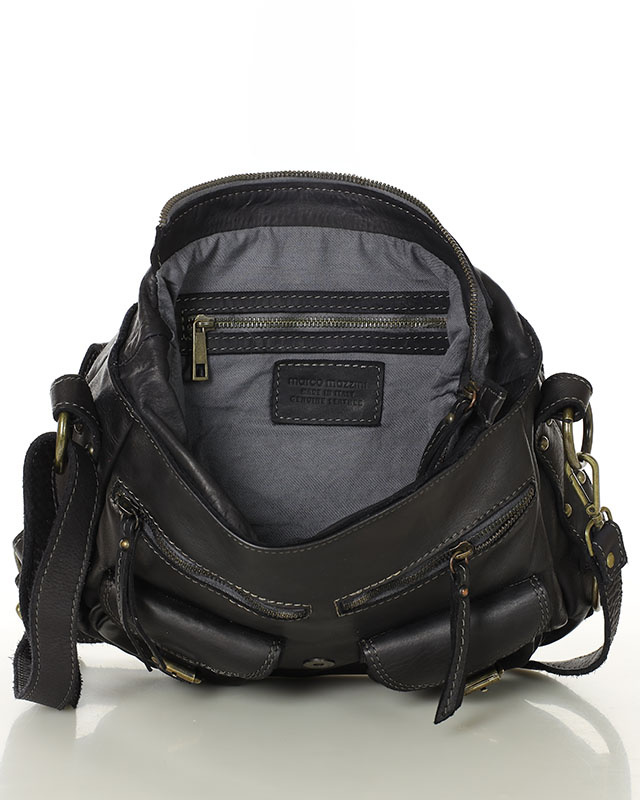 MARCO MAZZINI Skórzana torebka listonoszka z kieszeniami safari handmade bag czarna