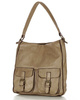 Torebka skórzana na ramię z kieszonkami safari leather bag - MARCO MAZZINI beż taupe