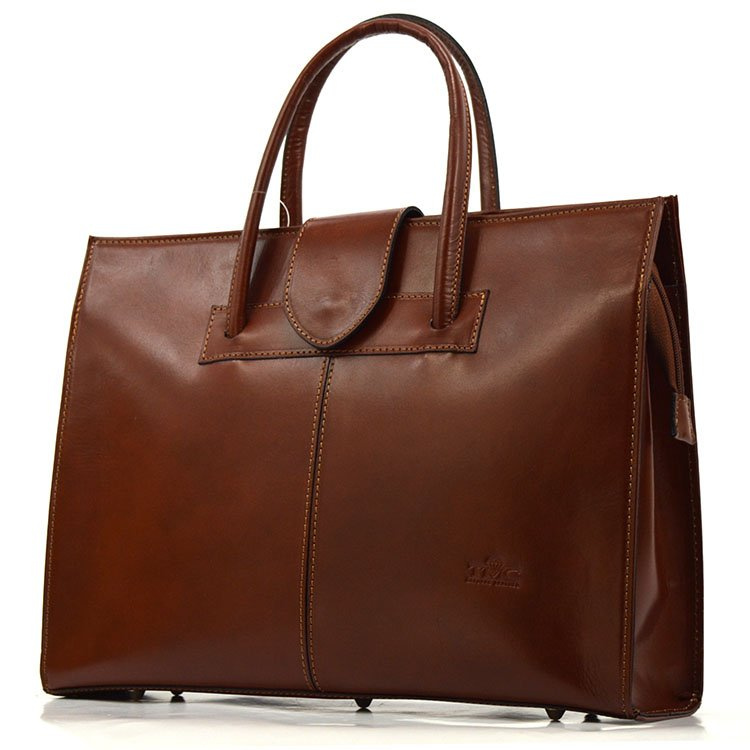 Damska duża skórzana aktówka na dokumenty kuferek