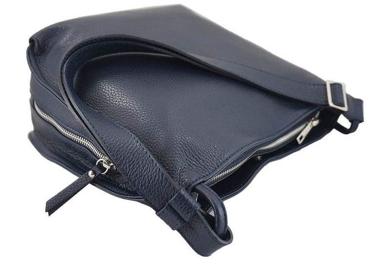 Duża torba damska skórzana na ramię - Granatowa