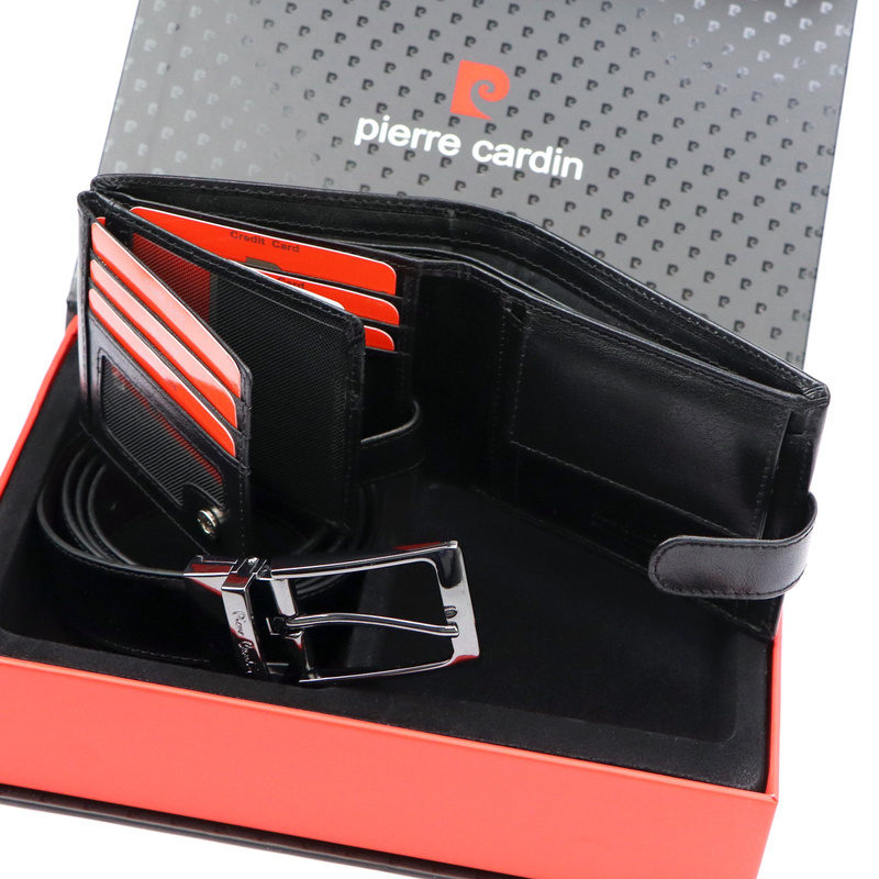 Pierre Cardin męski zestaw prezentowy skórzany portfel i pasek do spodni