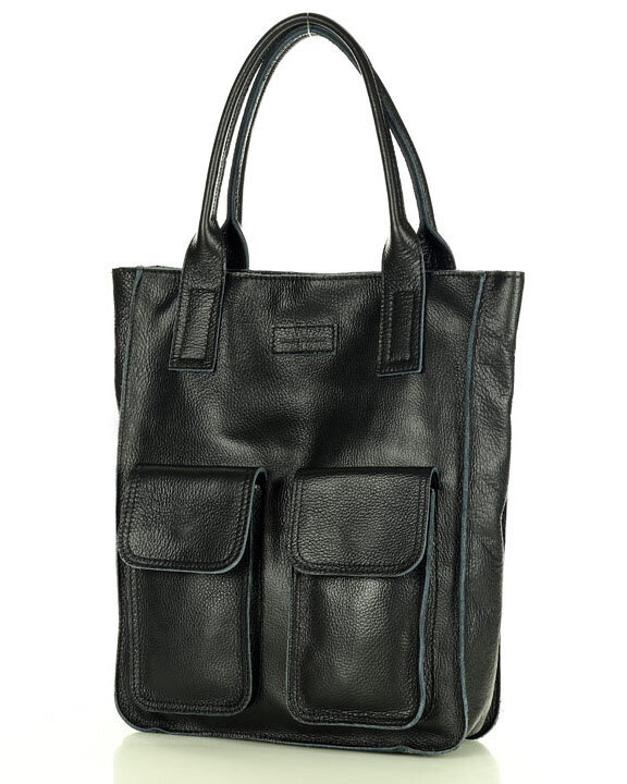 Torebka skórzany shopper bag z kieszeniami - MARCO MAZZINI Ravenna czarny
