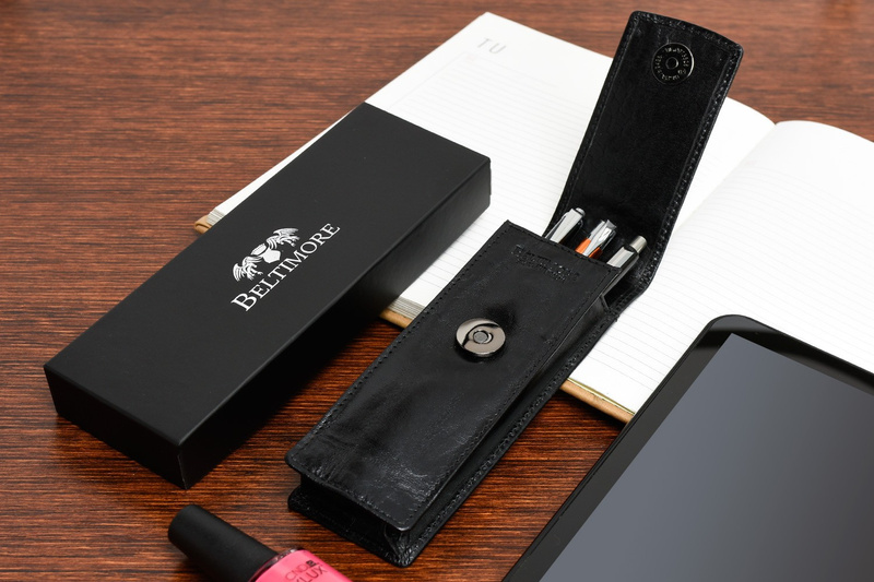 Etui na długopisy pojemne czarne skórzane Beltimore G91