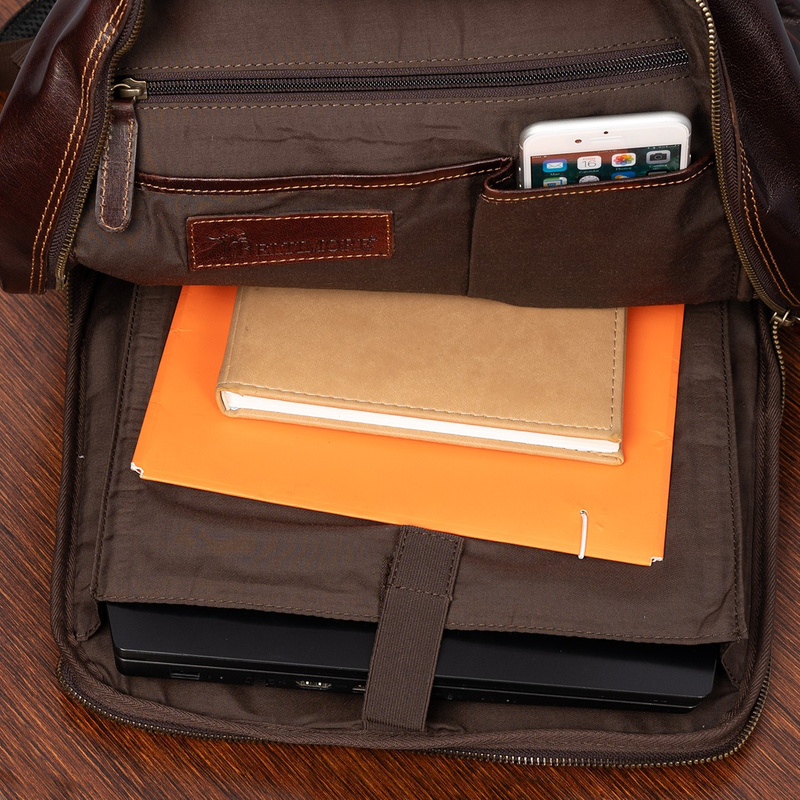 Plecak skórzany na laptopa 15,6 biznesowy duży A4 pojemny brązowy premium Beltimore N05