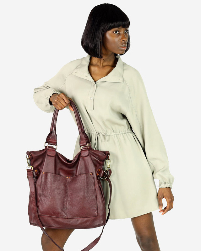 Torebka skórzana XL shopper vintage bag z kieszeniami vera pelle - MARCO MAZZINI burgund