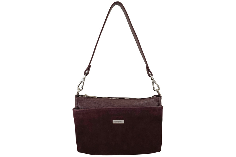 Pojemna torebka listonoszka ze skóry i zamszu - Bordowa