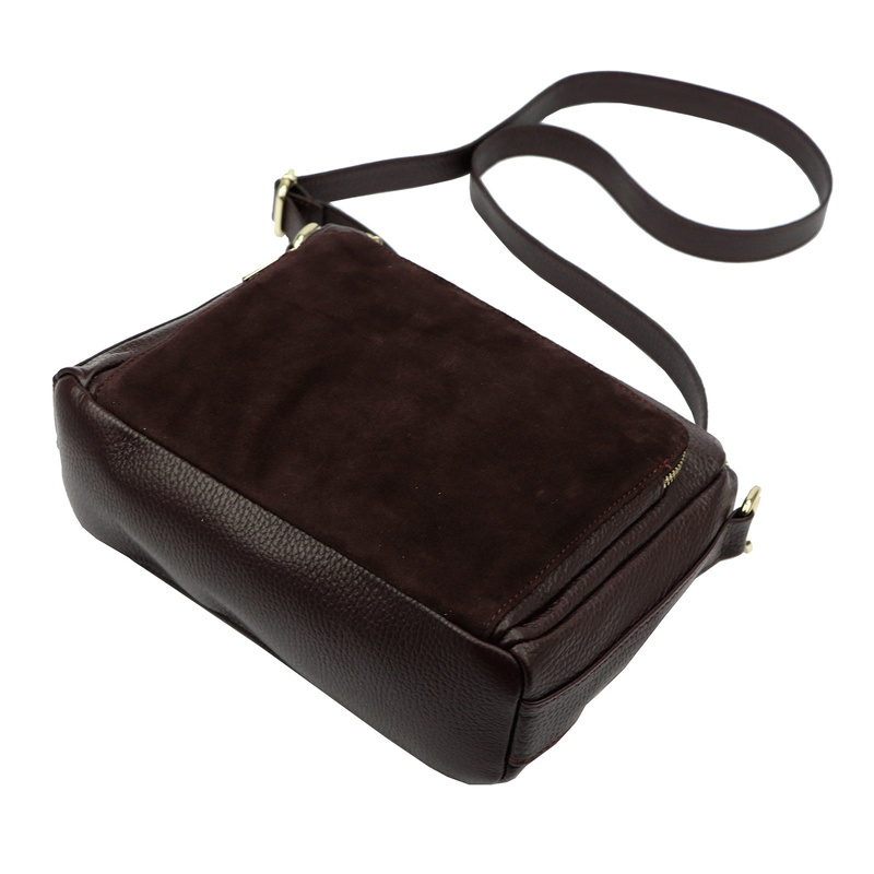 Luka damska listonoszka na ramię skóra naturalna dwie komory trzy kieszenie