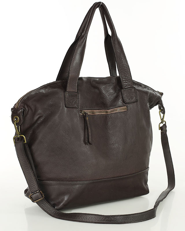 Ciemnobrązowa torebka pleciona shopper A4 z miękkiej włoskiej skóry Marco Mazzini