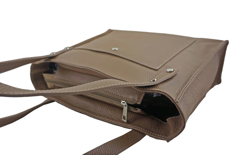 Torebka skórzana na ramię damska - Beżowa ciemna